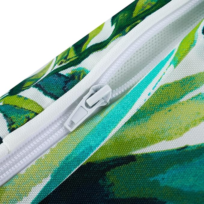 Magpie Fabrics Set of 2 Lumbar Throw Pillow with Insert 12x20 Inch, Outdoor Rectangular Waterproof Home Decorative Toss Cushion for Patio Garden Car Office - Green Palm Leaves