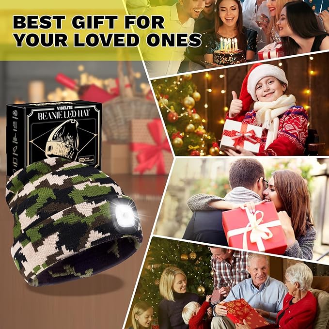 LED Beanie Hat with Light, USB Rechargeable LED Headlamp, Gifts for Men, Him, Husband, Boyfriend, Gifts for Dad, Husband, Father, Camouflage