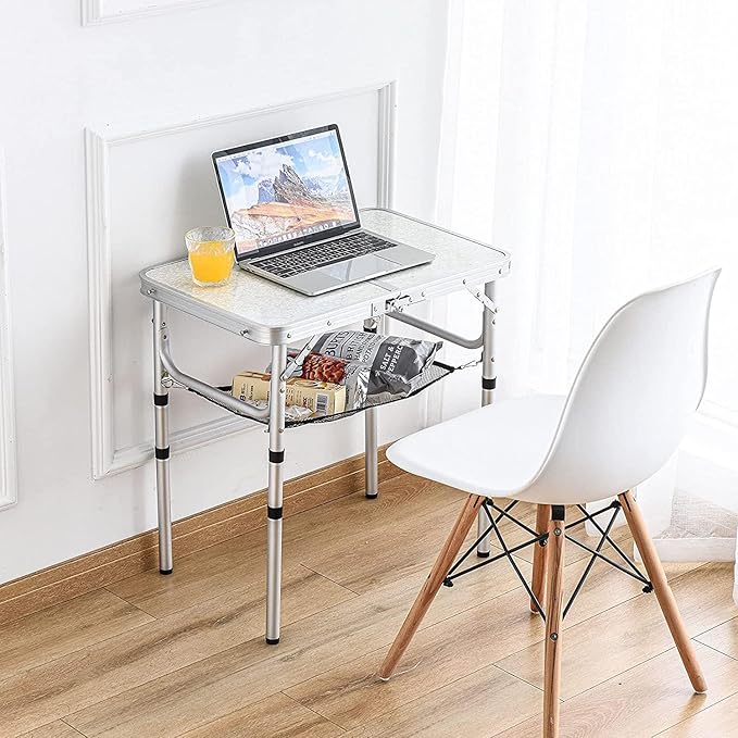 Folding Picnic Table, Small Camping Table with Adjustable Heights, Portable Lightweight Aluminum Side Table for Office, Beach, Garden, Travel