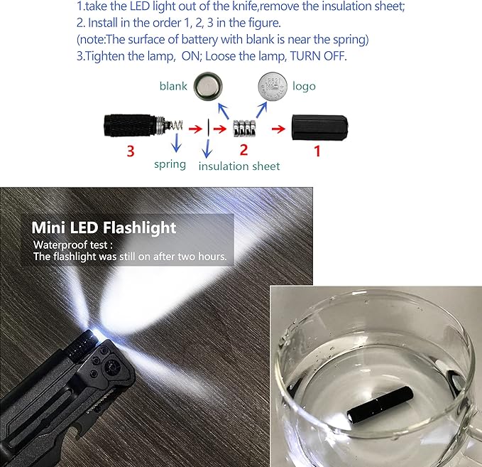 6-in-1 Tactical Folding Knife – EDC Pocket Knife with Fire Starter, LED Light & Glass Breaker – Gift for Boyfriend,Husband on Birthdays