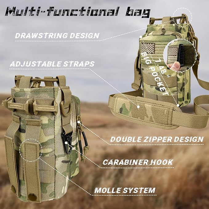 32 oz Water Bottle with Sleeve - Military Green Stainless Steel Metal Insulated Water Jug, Sports Bottle for Gym Hiking Camping Camo Pouch