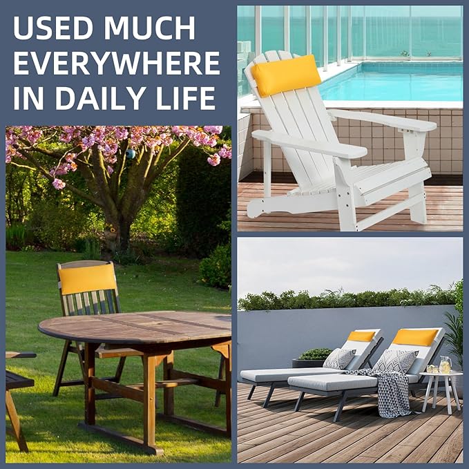 Headrest Pillow for Patio Chaise Lounge Chair, Outdoor Chaise Pillows with Adjustable Elastic Stripe Head Resting Pillows for Recliner Office Chair, Yellow