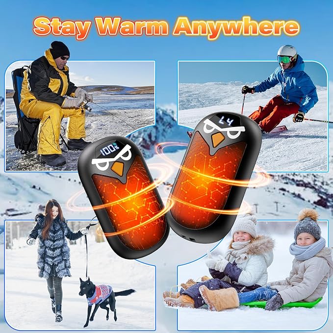 Magnetic Hand Warmers Rechargeable 2 Pack, Electric Reusable Heated Hand Warmer, LED Display & 4 Levels Heating, USB Pocket Heater for Golf, Raynauds, Camping, Hunting Gear, Gifts for Women, Men