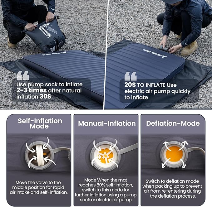 ONETIGRIS DYNISLAND 4In Double Air Mattress, Self-Inflating Sleeping Pad Foam for Camping, Backpacking, Car Trips, Travels, Air Bed with Patch-up Kit, 79”x53“
