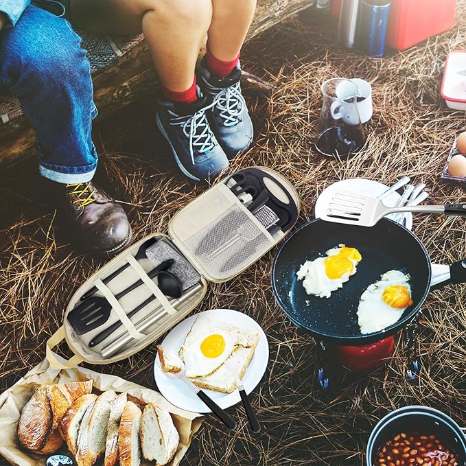 Camp Kitchen Organizer, Multi-Pocket Camping Cooking Utensils Bag, Waterproof Portable Storage for BBQ Outdoor Cooking Essentials