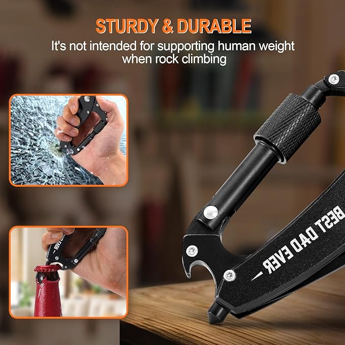 Stocking Stuffers for Men Adults, Multitool Carabiner with Pocket Knife, Christmas Gifts for Dad Men, Folding Knives, Bottle Opener, Window Breaker and Screwdriver, Survival Gear for Camping Hiking
