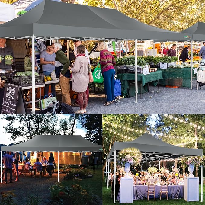 COBIZI 13x26 Pop up Canopy Tent 13x26 Canopy with 6 Sidewalls Waterproof Heavy Duty Commercial Canopy Tent for Parties Outdoor Tent Garden Gazebo Tent, Carry Bag with Wheel(13x26ft, Gray)