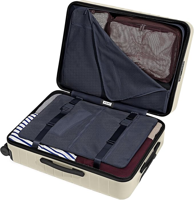 Away Medium Checked Luggage, Lightweight Hard Shell Suitcase with Spinner Wheels, Durable Rolling Luggage, TSA Lock, 26 Inch, Salt White