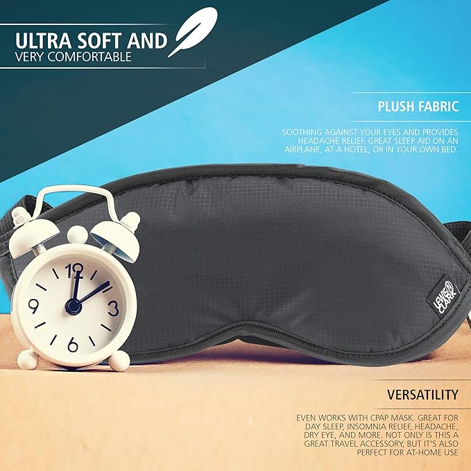 Lewis N. Clark Comfort Eye Mask + Sleep Aid to Block Light for Travel, Airplane, Hotel, Airport, Insomnia + Headache Relief with Adjustable Straps, Gray