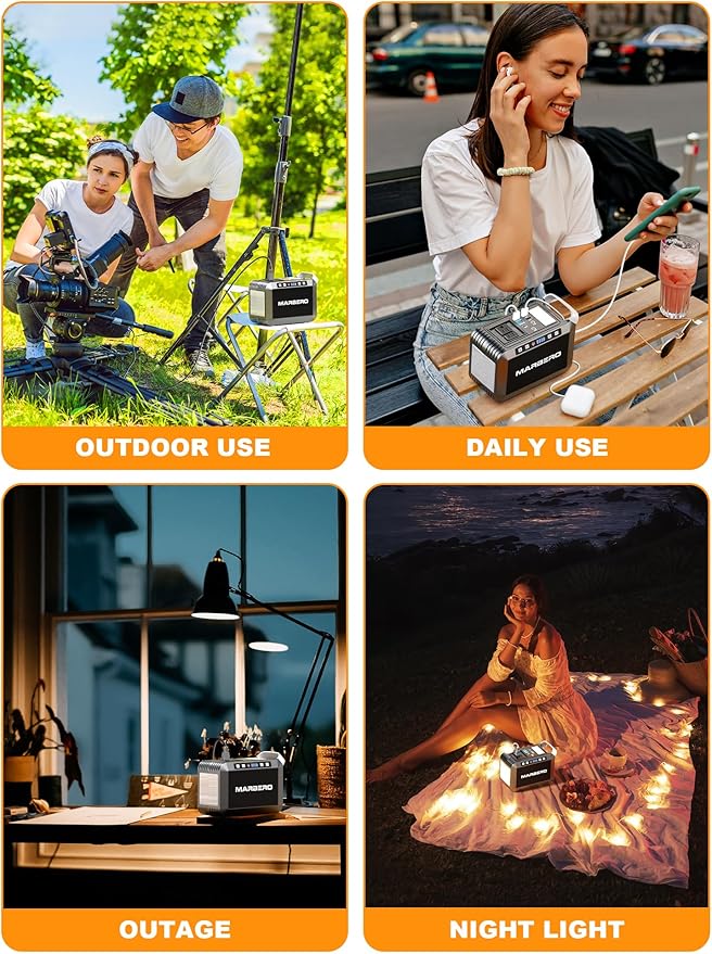 MARBERO 148Wh Portable Power Station Camping Portable Power Bank with AC Outlet 200W Camping Generator 40000mAh Battery Pack Solar Power Station for Outdoor Camping Home Office Emergency