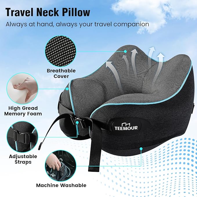 Neck Pillow for Traveling, Travel Neck Pillow for Airplane Memory Foam Travel Pillow for Flight Headrest Sleep with 360° Support Portable, Travel Essentials, Birthday Gifts for Women Men Mom