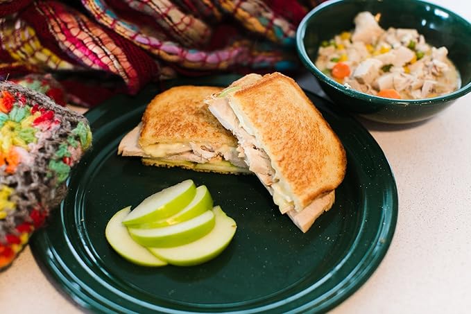 GSI Outdoors Pioneer Enamel 12 Pieces (4-Person) Dish Set I Enamelware Dishes Including Plates, Bowls and Mugs for Camping, Outdoors, RV, Camp, Green