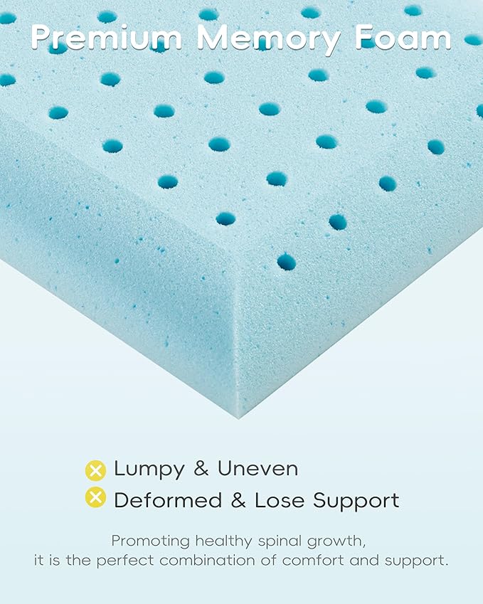 Toddler Pillow, Adjustable Memory Foam Small/Mini Pillow for Toddler 2 Years & Above, for Kids Sleeping, Napping or Traveling, Washable No Zipper Pillowcase, 13” x 18”, Blue