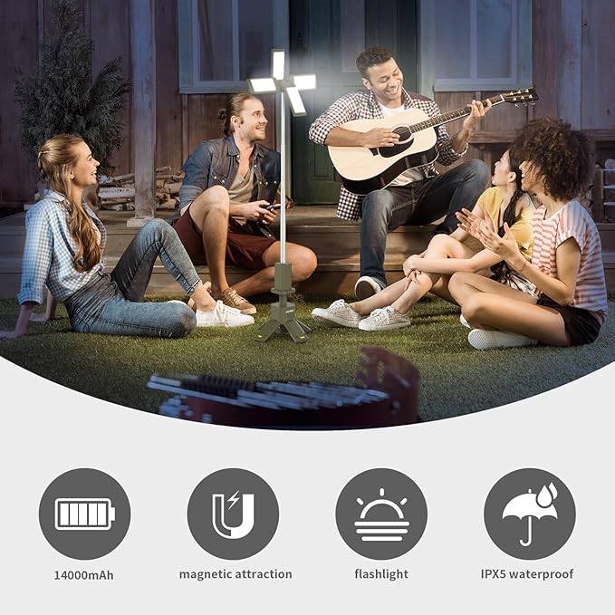 Telescopic Camping Lights Rechargeable 14000 mAh Led Multifunction Magnetic Lanterns Job Site Lighting Cordless Dimmable Camping Tent Lamp Portable Power Supply 6000LM IPX5 Waterproof