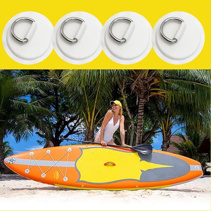 4 Pieces White Pad/Patch D Rings for PVC Inflatable Boat Canoe Raft Stainless Steel D-Ring Dinghy Kayak Surfboard Paddle Board