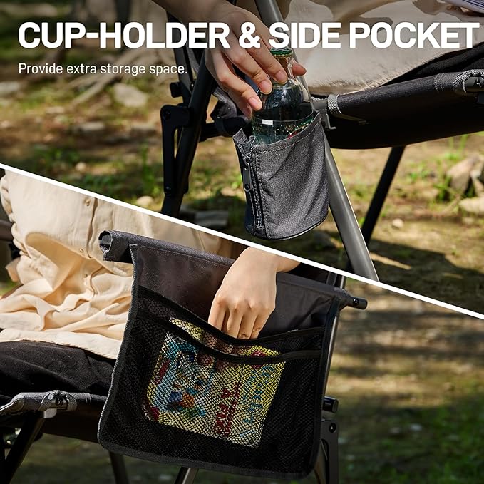 EVER ADVANCED Reclining Camping Chairs for Adult Lightweight, Folding Recliner Chair with Adjustable Back, 4-Level Lounge Chairs, Portable Lawn Chairs for Patio Balcony, Supports 350lbs Grey