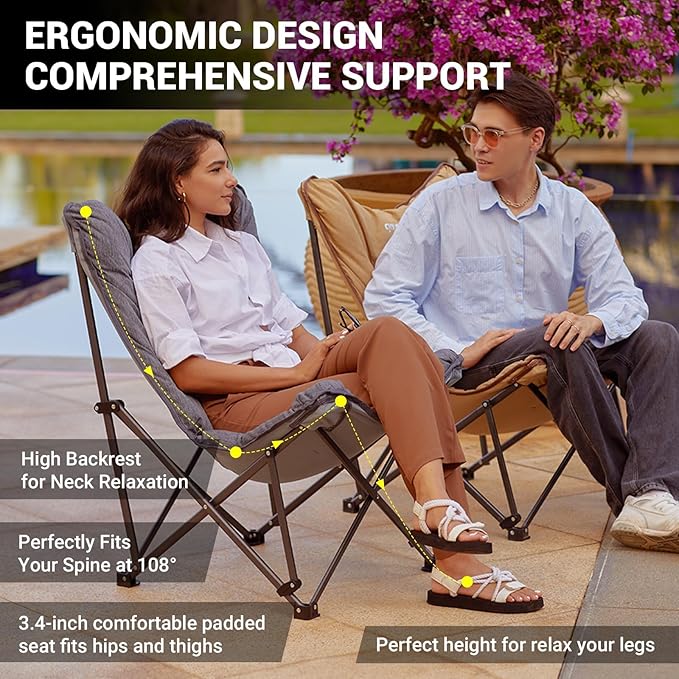 KingCamp Butterfly Chair Oversized XL Camping Chairs for Adults Padded Folding Comfy Camp Chairs 300lbs Heavy Duty with High Back for Bedroom Living Room Dorm Rooms Outdoor Patio Lawn