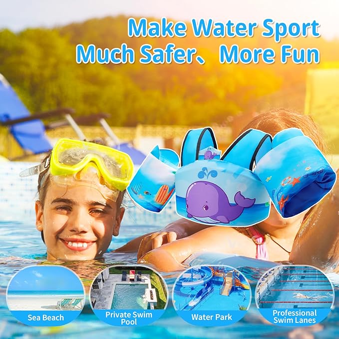 Elejolie Toddler Swim Vest for Child Learn Swiming Training,Infant Safety Swimmies Aid Jacket for Kids 2 3 4 5 6 Years Old,Arm Water Wings for Baby 22-66lbs