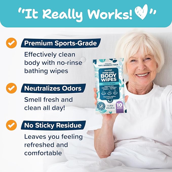 Body Wipes For Adults Bathing No Rinse 100pc XL - Ultra Thick Shower Wipes For Men Women - Personal Cleansing, Hygiene & Camping Essentials, Elderly Care, Travel, Incontinence Disposable Washcloths