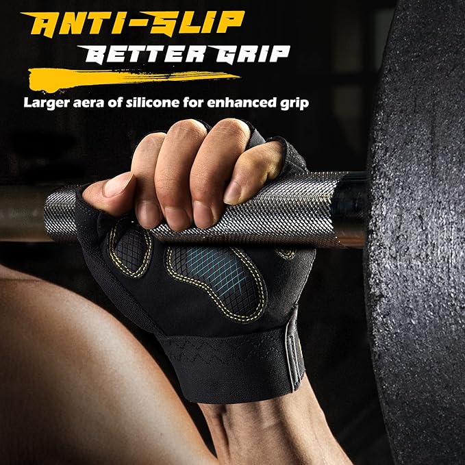 FREETOO Workout Gloves for Men, Weight Lifting Gloves with Full Palm Protection, Ultra Ventilated, Cushion Pads and Silicone Grip