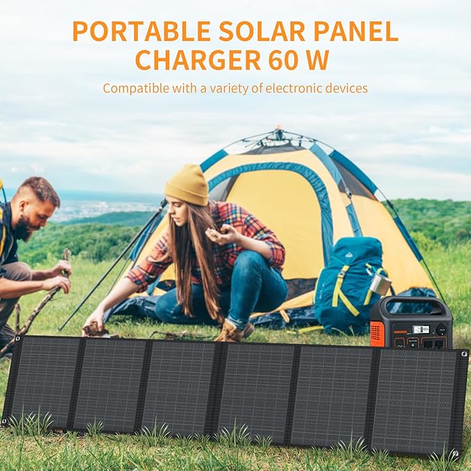 Portable Solar Panel – 60W Foldable Solar Panels with 5V USB and 18V DC for Camping,Cell Phone,Tablet and 5-18V Devices – Compatible with Solar Generators Power Stations
