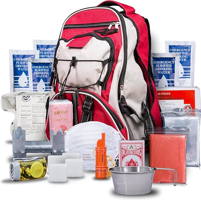 Blue Seventy-Two - Pro Series - Red Deluxe 72 Hour Emergency Backpack Survival Kit for 1 Person | Survival Kit for Emergencies (Includes Water Tablets)