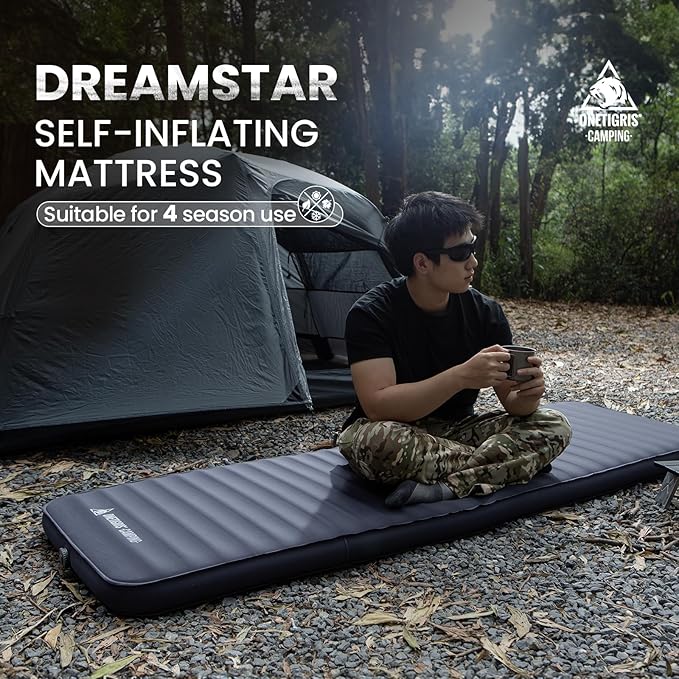 ONETIGRIS Dreamstar Single Air Mattress, Self-Inflating Sleeping Pad Foam for Camping, Backpacking, Car Trips, Travels, Air Bed with Patch-up Kit