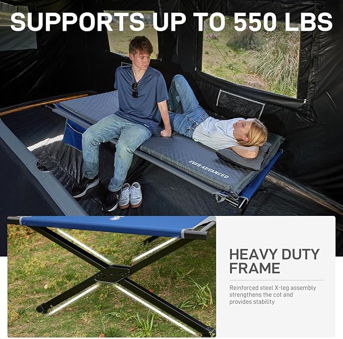 EVER ADVANCED 2 Pack Extra Wide Camping Cot for Adults Oversized XXL Sleeping Cots Folding Cot Bed with Carry Bag, 84.3" L x 41.9" W, Support to 550 lbs