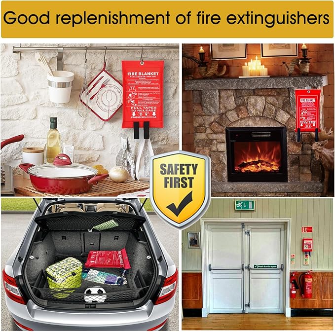 Fire Blanket for Kitchen Home Emergency - Fiberglass Blankets Fire Survival Suspension Flames Retardant Extinguisher Great for Stove Car Garage Office Camping Caravan BBQ Safety (1-Pack)
