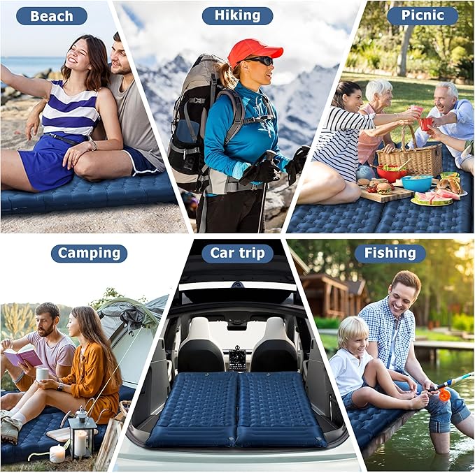Sleeping Pad for Camping, Ultralight 4.7" Extra-Thick Inflatable Camping mat with Pillow Built-in Foot Pump, Compact Lightweight Air Mattress for Backpacking Hiking Car Travel Tent, Navy Blue