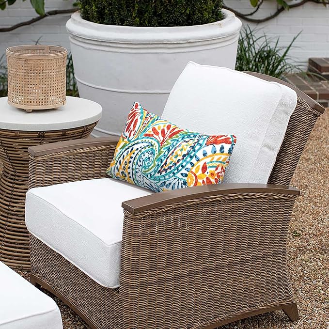 Outdoor Lumbar Pillows 12x20 inch, Rectangle Throw Pillows with Inserts, Decorative Lumbar Cushions for Patio Furniture Garden Couch Home Sofa Office Chair, Pack of 2, Paisley Multi