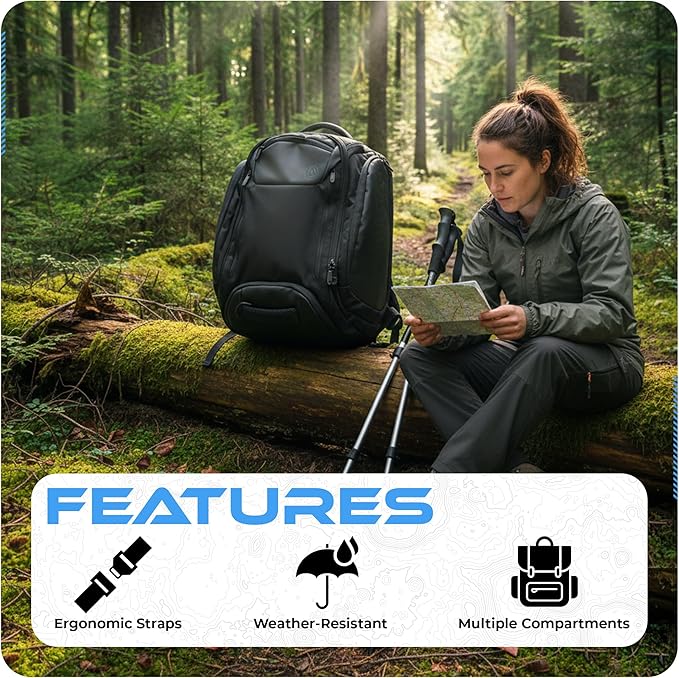 6-in-1 Traveler Backpack – Convertible Carry-On Travel Bag, Expandable 40–55L Storage, Ergonomic Design with Drink Holders & Padded Laptop Pocket, Weather-Resistant Ballistic Nylon, Black