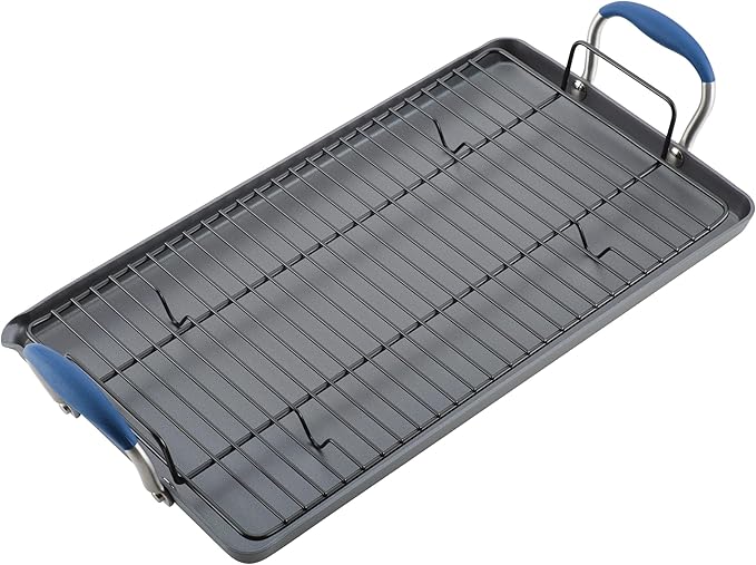 Anolon Advanced Home Hard Anodized Nonstick Double Burner/Flat Grill/Griddle Rack, 10 Inch x 18 Inch, Indigo