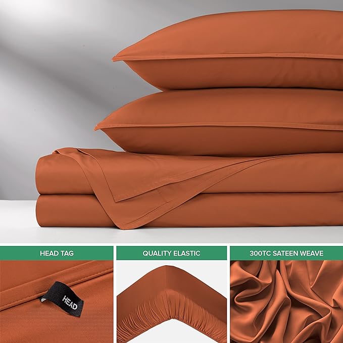 Twin Sheets by Pure Bamboo, Genuine 100% Organic Viscose Derived from Bamboo Bed Sheet Set, Luxuriously Soft & Cooling, Double Stitching, Lifetime Quality Promise (Twin, Terracotta)