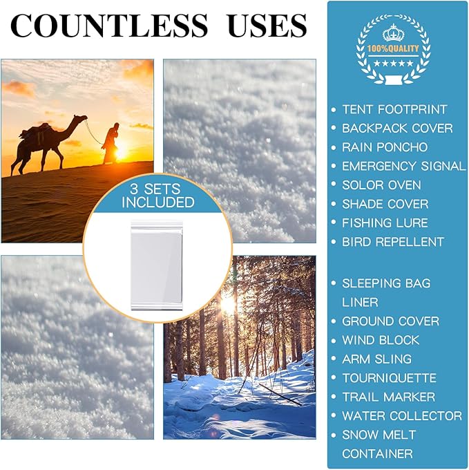 Macarrie 100 Pack Emergency Thermal Blankets Silver Foil Survival Blanket Kit for Outdoors, Camping, Hiking, Homeless, First Aid