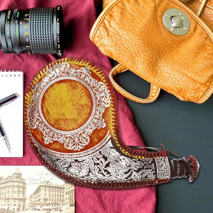 Amosfun Retro Wine Bota Vintage Leather Canteen Hip Flask Pouch Container Mongolia Water Bag with Strap for Travel, Camping, Hiking, 12.20 X 8.07 X 0.98 Inches