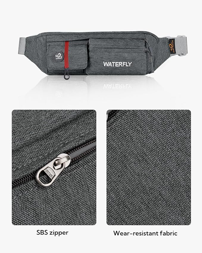 WATERFLY Fanny Pack for Women Men Water Resistant Small Waist Pouch Slim Belt Bag with 4 Pockets Lightweight Crossbody Chest Bag Fit All Phones, 11.02 x 2.1 x 4.3 inch,11.02 x 2.1 x 4.3 inch
