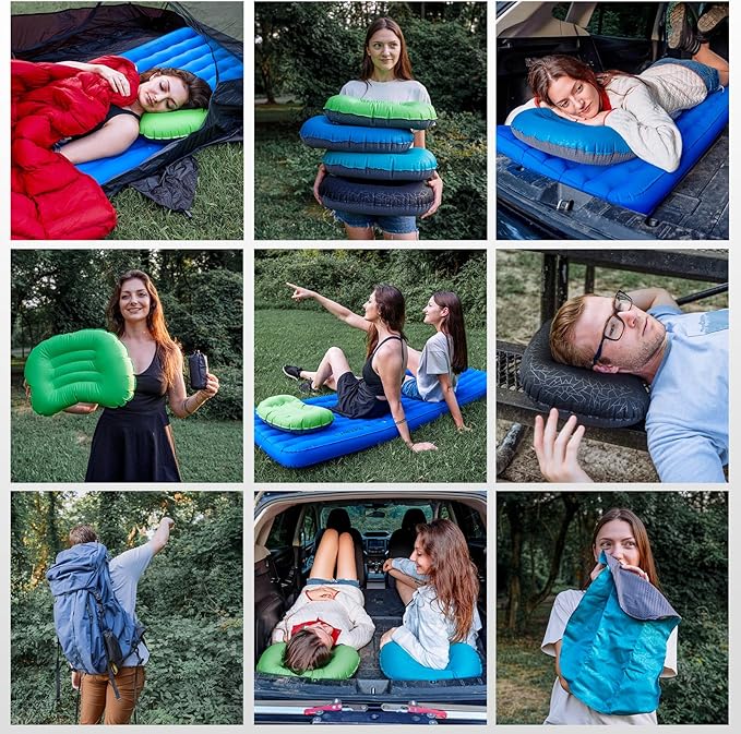 ATEPA Inflatable Camping Pillow, Ultralight Waterproof Travel Pillow with Ergonomic Support & Leak-Proof Air Valve, Compact Portable Pillow for Hiking Backpacking Tent Airplane Beach, Black