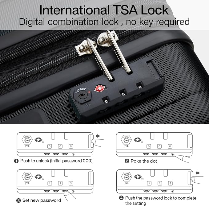 Hanke 24 Inch Expandable Checked Luggage Lightweight PC Hard Shell luggage Suitcases with Wheels Travel Luggage Rolling Large Suitcase Travel Luggage Bag for Go To University.(Jet Black)