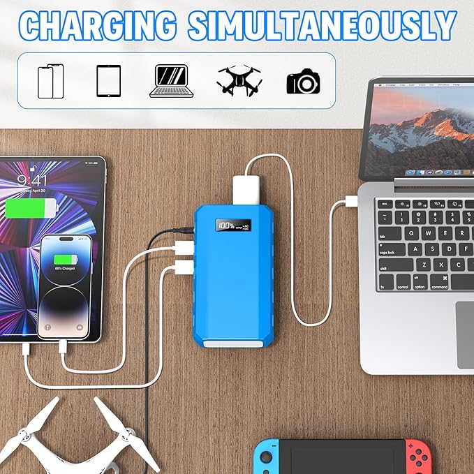 Portable Power Station with AC Outlet, Powkey 65W/110V External Battery Pack 24000mAh/88.8Wh Power Pack, Portable Power Source Supply Backup for Outdoor Tent Camping Home Blue