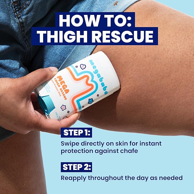 Megababe Mega Thigh Rescue | Jumbo Size Anti-Chafe Stick | Prevents Skin Chafe & Irritation | Thighs, arms, Bra-Lines & More | Summer Vacation Essentials | 3.25oz (Pack of 1)