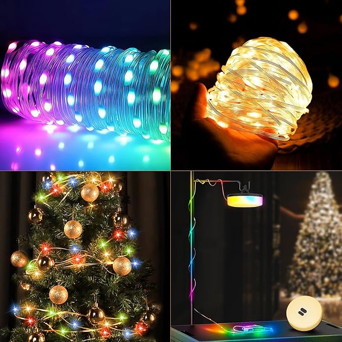 Camping String Lights, 4 in 1 Quick Storage Camping Essentials Gear 32.8FT Rechargeable Tent Lights with 9 Modes Hanging Waterproof LED Camp Lamp for Hiking Patio Awning Garden Halloween Xmas Festival