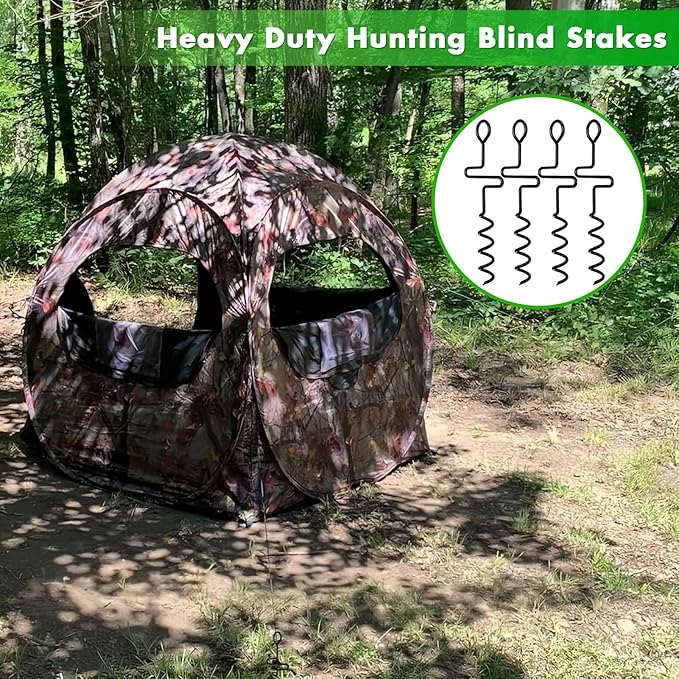 4 Pack Hunting Blind Stakes, 13 Inch Metal Spiral Tent Tacks, Heavy Duty Camping Tent Auger Stakes for Hunting Blinds and Tarps, Screw in Stake Ground Anchors for High Winds, Black