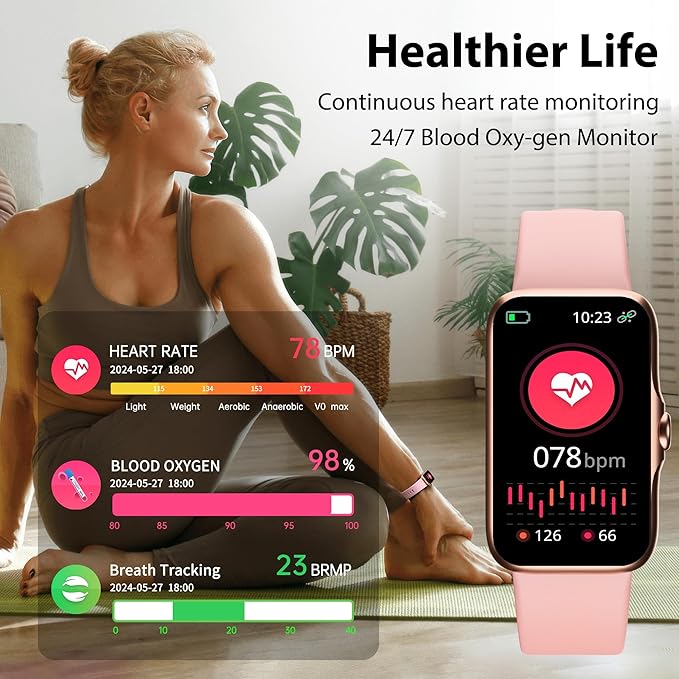 Fitness Tracker with 24/7 Continuous Heart Rate, Blood Oxygen Monitor, Smart Watch with Sleep Monitor, IP68 Waterproof Activity Tracker Step Counter for Women Men