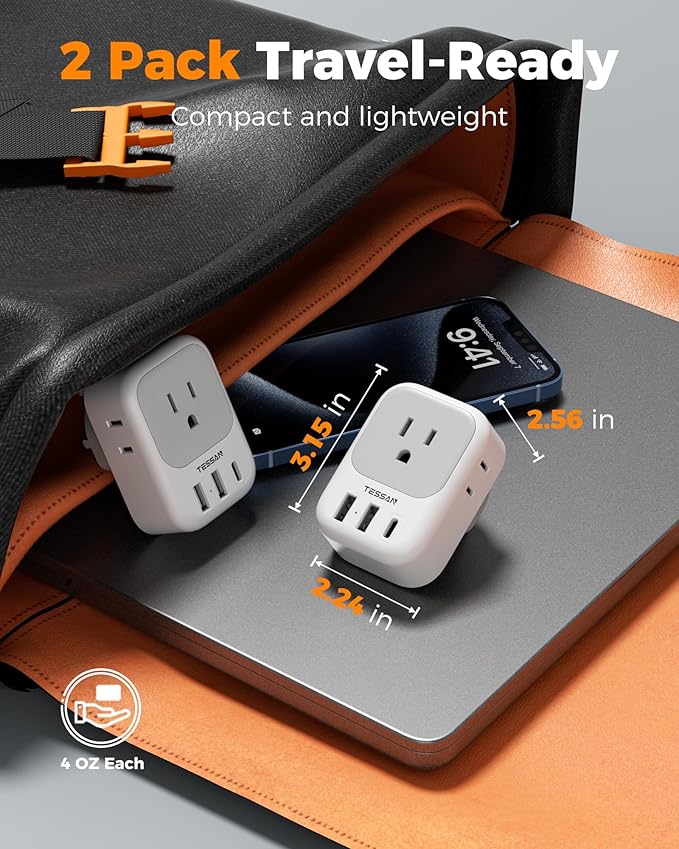 UK Adapters for Travel 2 Pack, TESSAN Type G US to UK Plug Adapter with 4 Outlets 3 USB Charger(1 USB C Port), Power Adaptor for USA to Ireland Scotland Dubai Hong Kong England British Kenya London