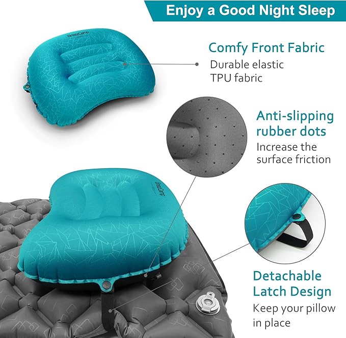 Inflatable Camping Pillow, Travel Blow Up Air Pillow, Neck Lumbar Support Ultralight Compact Pillow for Outdoor Hiking Backpacking Car Beach Airplane Sleeping Essentials, Peacock Blue