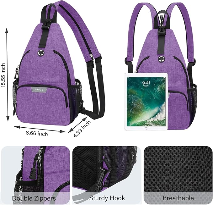 MOSISO Sling Backpack Travel Hiking Daypack, Crossbody Convertible Sling Bag with Front Pocket One Shoulder Chest Bag