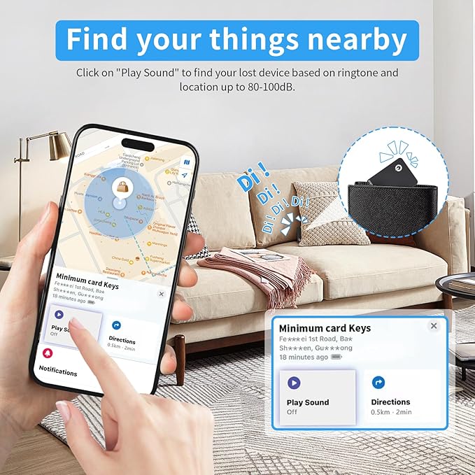 Smart Cards 4 Pack, Smart Tracker Card Compatible with Apple Find My (iOS only), Bluetooth Tracker with Wireless Charging, IP68 Waterproof Finder, Item Finder with Key Ring/Nylon Lanyard.(Black)