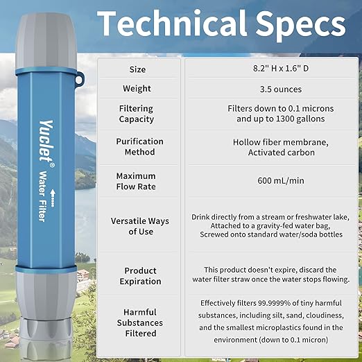 2 Pack Water Filter Straw for Drinking Survival, Personal Straws for Purifying Water, Water Purification Straw Water Purifier Survival Gear and Supplies for Hiking, Camping, Travel, and Emergency