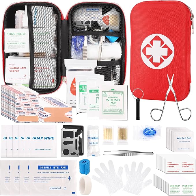 Mini Travel First Aid Kit, Emergency Kit with 201PCS First Aid Supplies and Waterproof Compact Bag, Survival Medical Kit for Home Car Office Camping Hiking